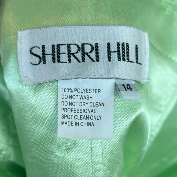 Sherri Hill Formal Prom Dress Sequin Beaded Chiffon Green Strapless Size 14 - Picture 10 of 10